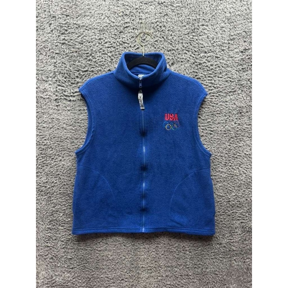 United States Olympic Committee Embroidered Fleece Full Zip Vest Blue Men Size M